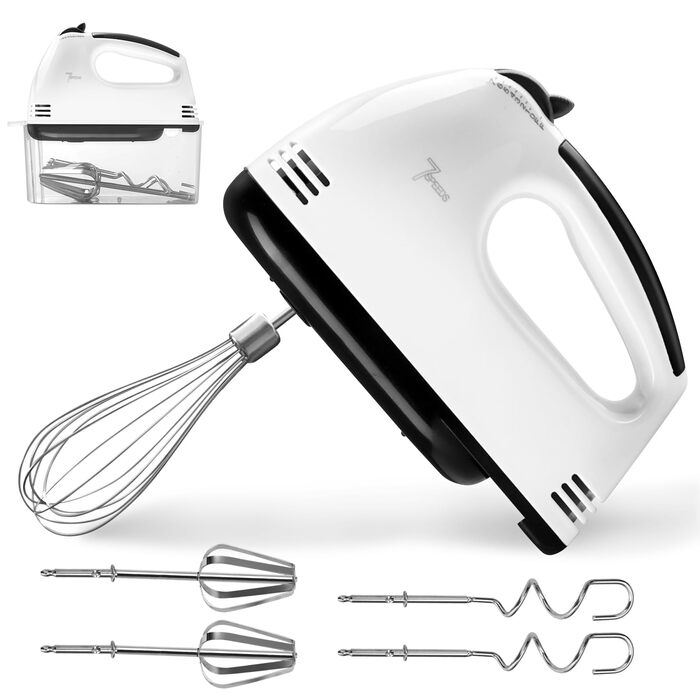 Електричний ручний міксер з нержавіючої сталі, 7 швидкостей, 2 насадки для збивання та 2 гаки для тіста - для кухні