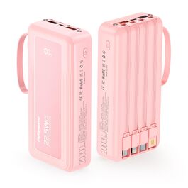 Портативний зарядний Power Bank 20000mAh з LED дисплеєм (2026 Upgrade), рожевий, 6 виходів, 2 входи, 22,5W