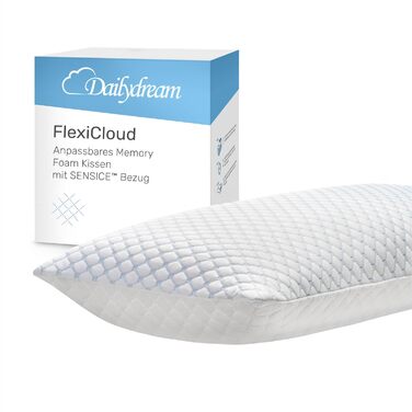 Dailydream FlexiCloud Neck Pillow with SENSICE, Memory Foam, Adjustable Filling, 80x40cm, white