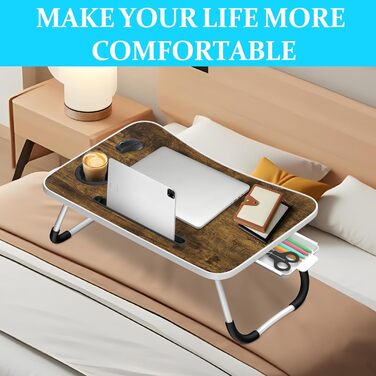 Столик для ноутбука Soontrans з ящиком, 60x40x28 см, з підстаканником та тримачем для планшета, складний, для ліжка та дивана