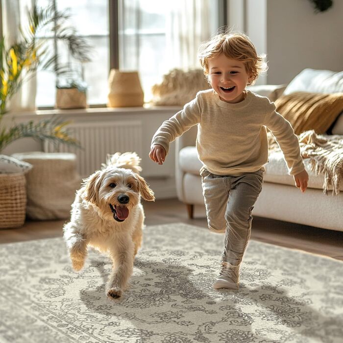 Килим GENIMO Boho Vintage, 160x230 см, короткий ворс, антиковзаюча поверхня, для вітальні, спальні, їдальні, офісу, колір: ніжно-сірий