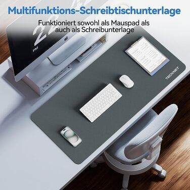 TECKNET Килимок на стіл, 80 x 40 см, захист від води, для ноутбука, PU шкіра, двосторонній, для офісу/дому (темно-сірий)