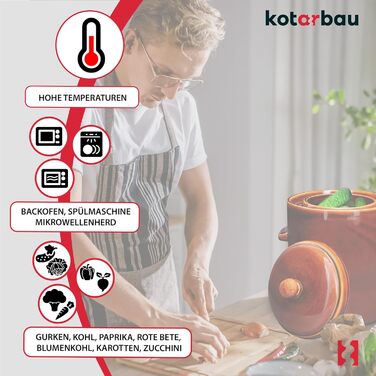 Керамічний гартопф KOTARBAU 10 л, бурий, з герметичною кришкою для квашення, соління, з водяним затвором