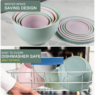 Набір салатниць з кришкою, набір мисок для перемішування з пластику, складні миски для кухні, великий набір мисок, сервіровочні миски ідеальні для змішування та подачі, BPA-free, світло-сірий