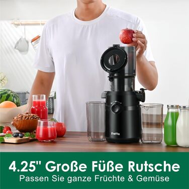 Шнекова соковижималка Fretta Slow Juicer з широким завантажувальним отвором для цілих овочів та фруктів, BPA-free Tritan, 1 л, чорна