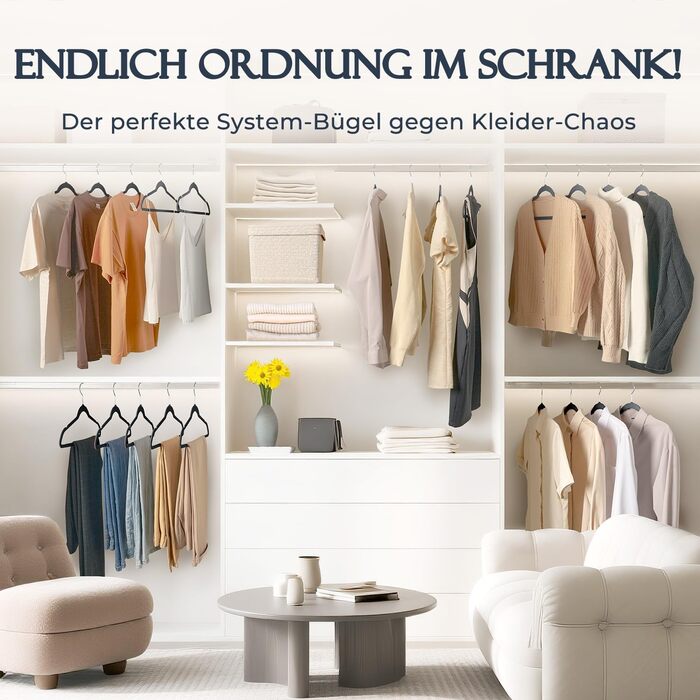 Плечики для одягу з оксамиту, 20 шт. - Плечики для економії місця, нековзні, міцні, 360° обертання - для сорочок, костюмів, светрів, штанів, 20 шт. (Чорний, 50 шт.)