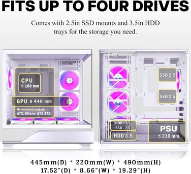 Ігровий корпус для ПК ANSAITE ATX Mid-Tower, 6 ARGB PWM вентиляторів, панорамне загартоване скло, USB Type-C, підтримка радіатора 360мм, Чорний
