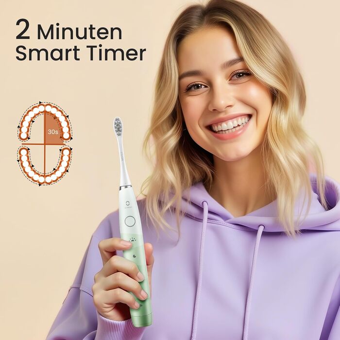 Oclean Flow - електрична звукова зубна щітка, 180 днів роботи акумулятора, 5 режимів, IPX7, таймер 2 хв, зелена