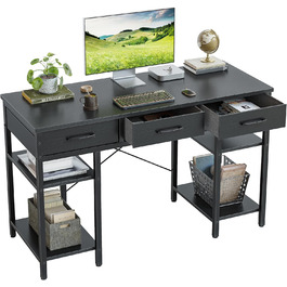 CubiCubi 120x50cm Desk with 3 Drawers & 4 Shelves - Home Office, Computer & Gaming Desk - Black