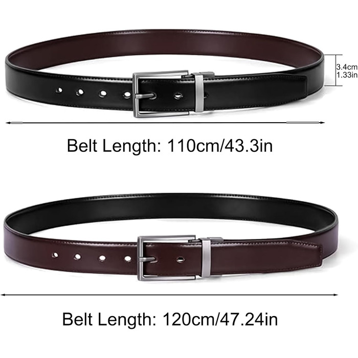 Чоловічий шкіряний ремінний пояс Amexo, двосторонній, чорно-коричневий, 110/120 см