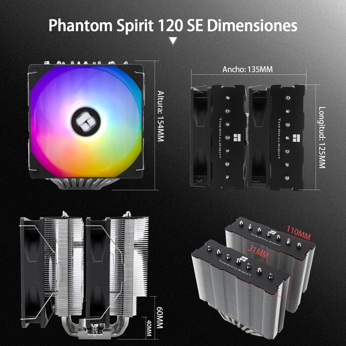 Thermalright Phantom Spirit 120 SE: Кулер для CPU з 7 heatpipes, 120mm вентилятор, AGHP 4.0, S-FDB, сумісний з AMD AM4/AM5/Intel 1700/1150/1151/1200