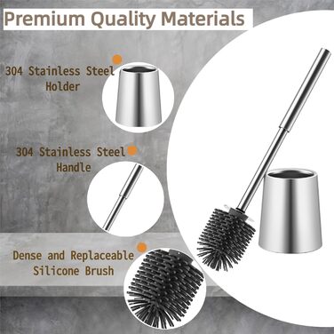 Щітка для унітазу з нержавіючої сталі 304, довговічна та надійна, сучасний дизайн, змінний насадок, для дому, офісу, готелю та апартаментів (Бурштун), насадка з силіконової щетини
