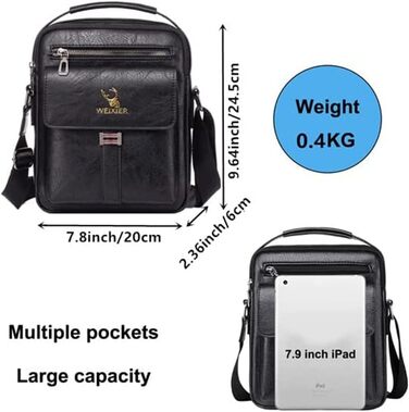 Чоловіча сумка через плече, кросбоді, месенджер з шкіри, чорна
