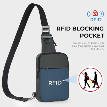 Сумка на груди Broadream: водонепроникна, RFID-захист, для туризму та спорту (сірий)