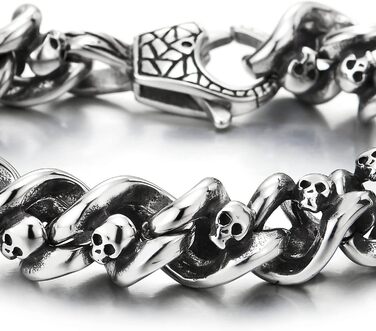 Браслет чоловічий COOLSTEELANDBEYOND з готичним черепом та ланцюгом, нержавіюча сталь, сріблястий колір