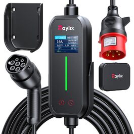 Raylix 2026 11kW Wallbox Typ 2 (7м, 8-16A, 3 фази) з лічильником, регулюванням струму та таймером + CEE 16A - Typ 2 кабель 7м