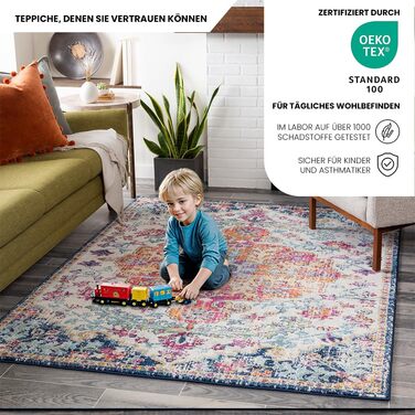 Килимок Livabliss Asmara Vintage 120x170 см - для вітальні, їдальні, спальні, бохо стиль, кольоровий малюнок сірий та помаранчевий