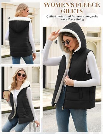 Жіноча тепла степкова жилетка Yuson з капюшоном, без рукавів, чорна XXL
