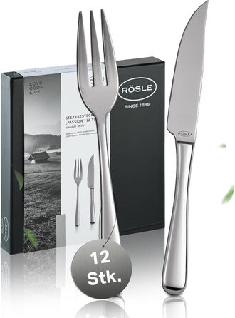 RÖSLE PASSION Steak Set, 12-Piece – High-Quality Steak Set for 6 People made of Stainless Steel 18/10 and Special Steel Blades – Highly Polished, Dishwasher Safe, in Elegant Gift Box, 12-Piece Steak Set