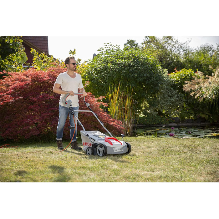 IKRA Elektro Scarifier Lawn Aerator IEVL 1838, 40l Collection Basket, Working Width 38cm, Adjustable Working Depth
