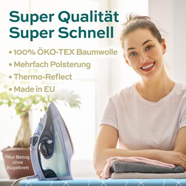 Чохол для прасувальної дошки Turbo 120x40 см, відбиває тепло, для швидкого прасування, з гумкою, 2 комфортні подушки, OEKOTEX100, Made in Europe, розмір M, блакитно-білий