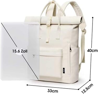 KALIDI Backpack Women's Backpack Men's Daypack with Laptop Compartment, Unisex Modern Rolltop Backpack Daypack, Waterproof School Backpack, Casual Backpack School Leisure Uni Work (Beige)