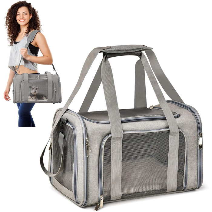 Транслювач для собак та котів ALLSOPETS, складаний, м'який, сірий, для подорожей, походів, кемпінгу