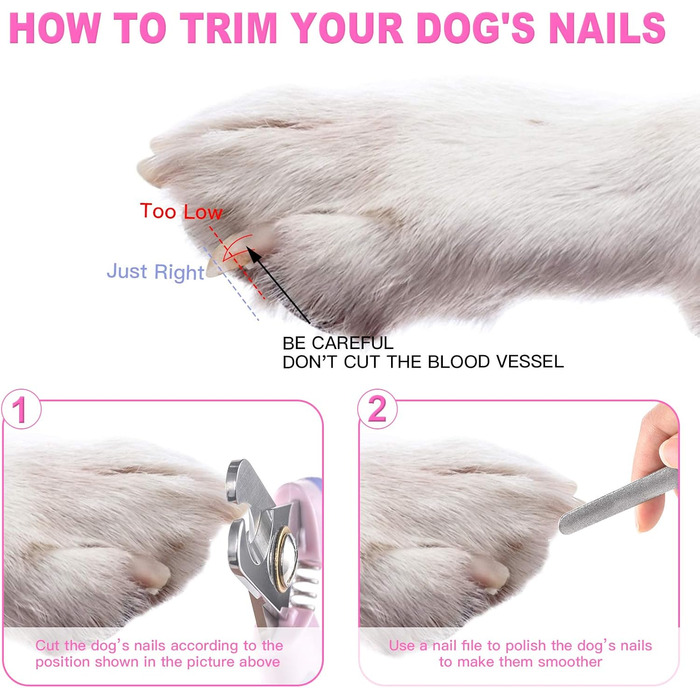 Професійна кусачка для собак та котів EooCoo, великих та середніх порід, з захистом, блокуванням та пилочкою для нігтів - ідеальний подарунок на Різдво, фіолетовий + рожевий