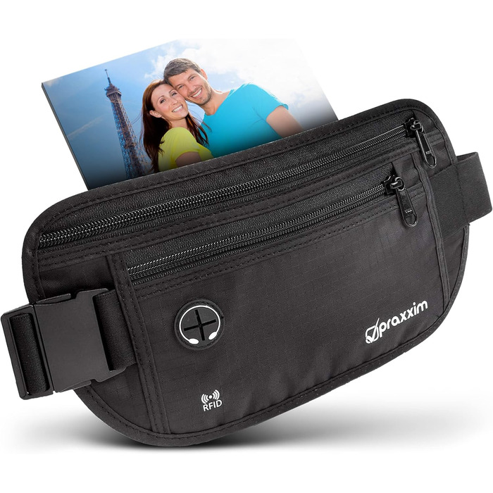 Чоловіча та жіноча поясна сумка-бананка для подорожей з захистом від крадіжок та RFID-захистом. Чорна.