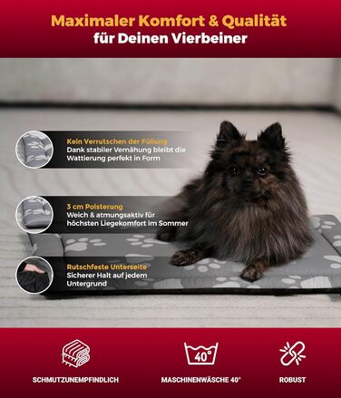 Літня собача ковдра HS-Hundebett® з бавовни з наповнювачем та антиковзким покриттям XS (45x65 см) – М'яка ковдра для собак на літо – Пральна та довговічна – Легка літня ковдра для собак – Лапка Антрацит, Виготовлено в Німеччині Лапка Антрацит 45x65 см