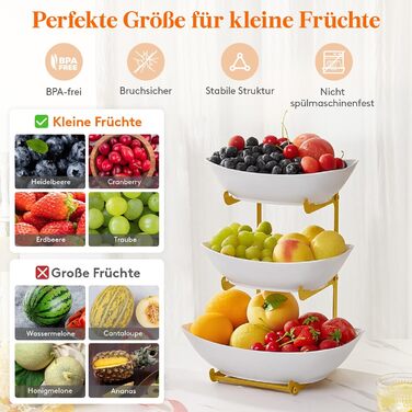 Багатоярусна етажерка для фруктів та закусок Lifewit (3 яруси, золото)