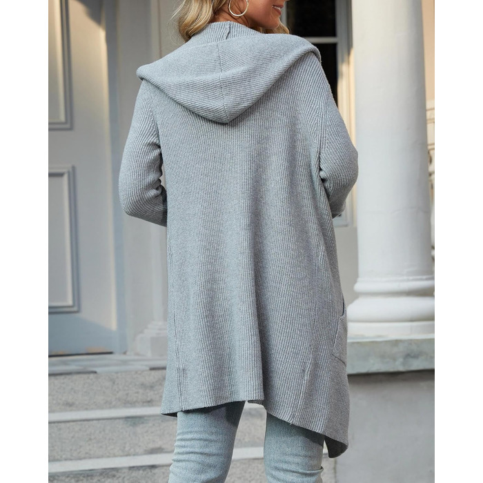 Жіночий трикотажний кардиган JUOIANTANG з довгими рукавами, кишенями та капюшоном, сірий, S-XXL
