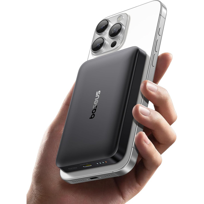 Power Bank Baseus 10000mAh з бездротовою зарядкою 15W, магнітний, PD 22.5W, USB-C, білий/чорний