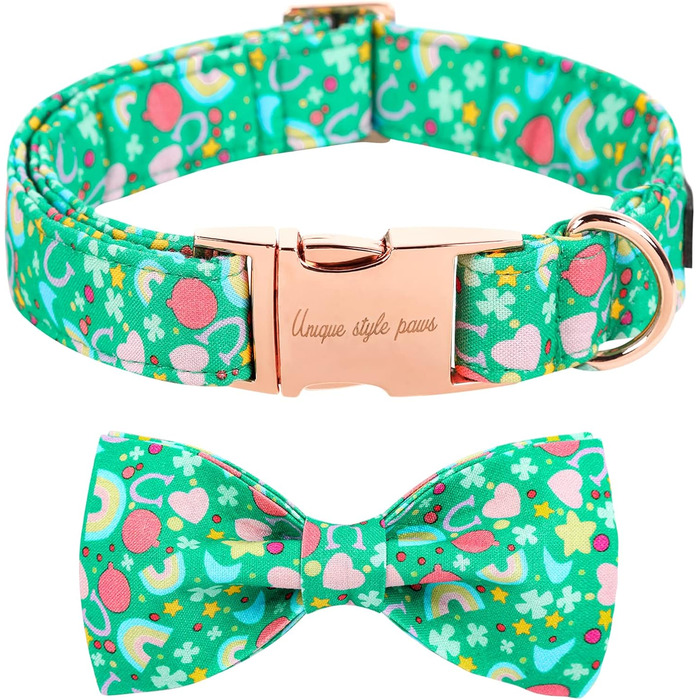 Нашийник для собак на День Святого Патріка з бантиком, зелений, з кишенькою, для дітей та дорослих, універсальний розмір, білий трилистник (S, райдужний трилистник)