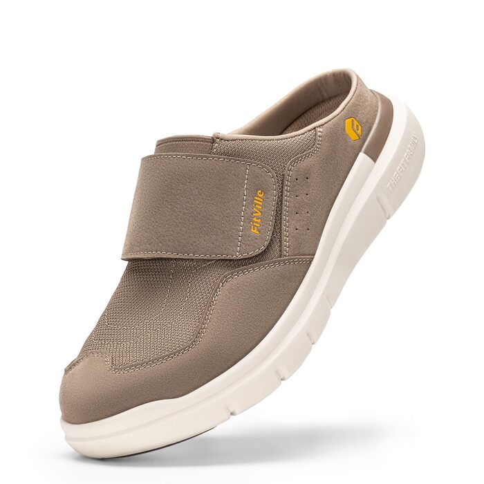 Домашні тапочки для чоловіків FitVille з широкою колодкою, з липучкою, з підтримкою склепіння стопи, розмір 41-50, пісочний колір