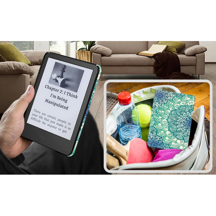 Чохол TOKILO для Kindle 6 (11-го покоління 2024/2022), м'яке PU-шкіряне покриття з авто-ввімкненням/вимкненням, чорний (смарагдовий візерунок)