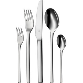 WMF Tavira Cutlery Set, 6 Persons, 30-Piece, Monobloc Knives, Cromargan Stainless Steel Polished, Shiny, Dishwasher Safe, 43 x 26.7 x 43 cm