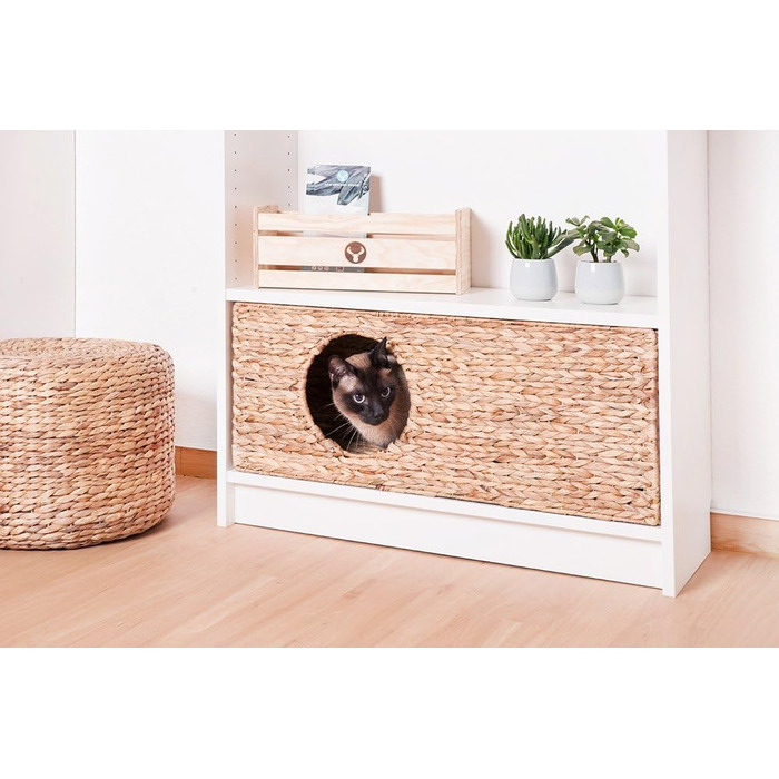 Cat basket for Billy shelving unit, natural cat basket, cat cave, small animals, rabbits, guinea pigs, cave, 75 x 29 x 25 cm. Material: Woven water hyacinth.