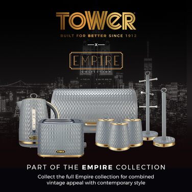 Електричний чайник Tower T10052GRY Empire, 1.7 л, 3 кВт, сірий з мідними акцентами, сталь