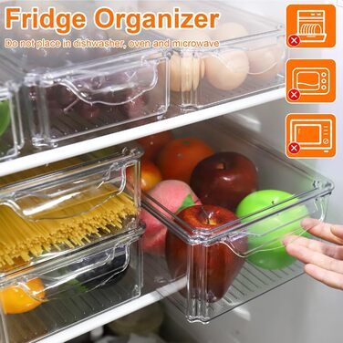 Diealles Shine Refrigerator Organizer Set, 6-Piece Organizer Boxes for Refrigerator with Lids, Transparent Refrigerator Boxes Stackable, Storage Box for Refrigerator for Kitchen Cabinets