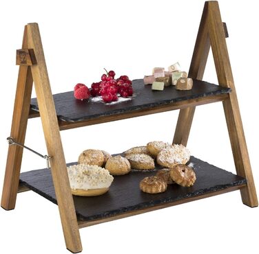 3-ярусна етажерка APS з шиферних плит, дерево акації, діаметр 30/25/20 см, висота 34 см