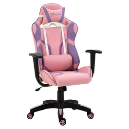 Vinsetto Gaming Chair Ergonomic Office Chair, Swivel Chair, Adjustable Massage Lumbar Cushion, Height Adjustable, Pink & Violet, 69x56x125.5cm | Aosom