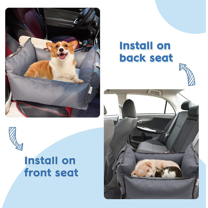 Автокрісло-ліжко для собак та котів: якісний матеріал, безпека, багатофункціональне ліжко з потовщеним подушкою та ременем безпеки (сірий, блакитний)