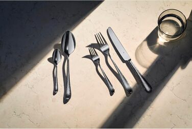WMF Sitello Cutlery Set, 6 Persons, Cromargan, 30-Piece Dinner Cutlery Set, Monobloc Knives, Cromargan Stainless Steel Polished, Hammered, Ergonomic, Glossy, Dishwasher-Safe, Silver