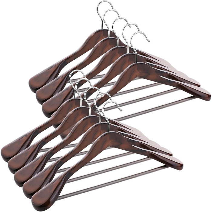 Wooden Clothes Hangers, 6-Piece Suit Hangers, 360° Swivel Hook, for Jackets, Shirts, Suits, Coats, 44 x 5.5 x 23 cm (L x W x H), Dark Walnut AWY0406H