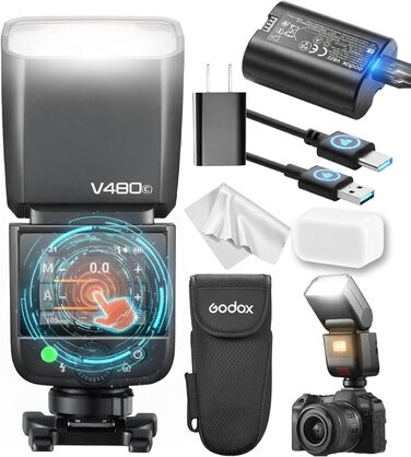 Спалах GODOX Blitz V480C з сенсорним екраном, GN50, TTL, HSS 1/8000s, сумісний з Canon R6 Mark II R10 R7 R100 EOS-R R5 Mark II R6 RP R8 M50 600D 90D 700D 750D
