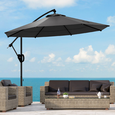 Розтяжний парасоль від Outsunny Ø293 x 260Hcm з ручним механізмом та хрестоподійною основою, вентильоване полотно, регульований нахил, 8 ребер, поліестер сірого кольору