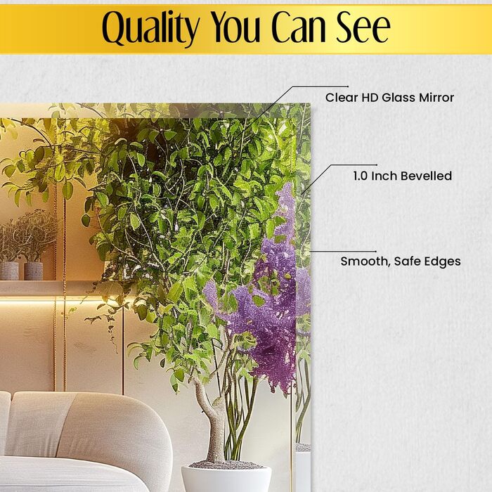 Дзеркало прямокутне скошеного краю без рами, 61 x 91,4 см. Скло безпечне, сучасний дизайн для ванної кімнати, спортзали, передпокої.