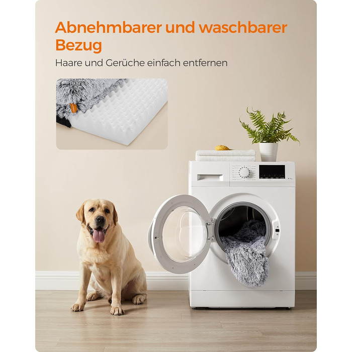 Ліжко для собак Feandrea FluffyHug, XXL, 122 x 85 x 19 см, сірий ошатний, м'яке, знімний чохол, матеріал - ноппенштампфоам