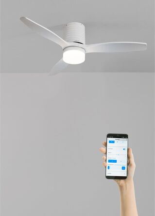Вентилятор стельовий WINDCALM Line з підсвіткою, білий/дерево, Wi-Fi, пульт, 132 см, 40W
